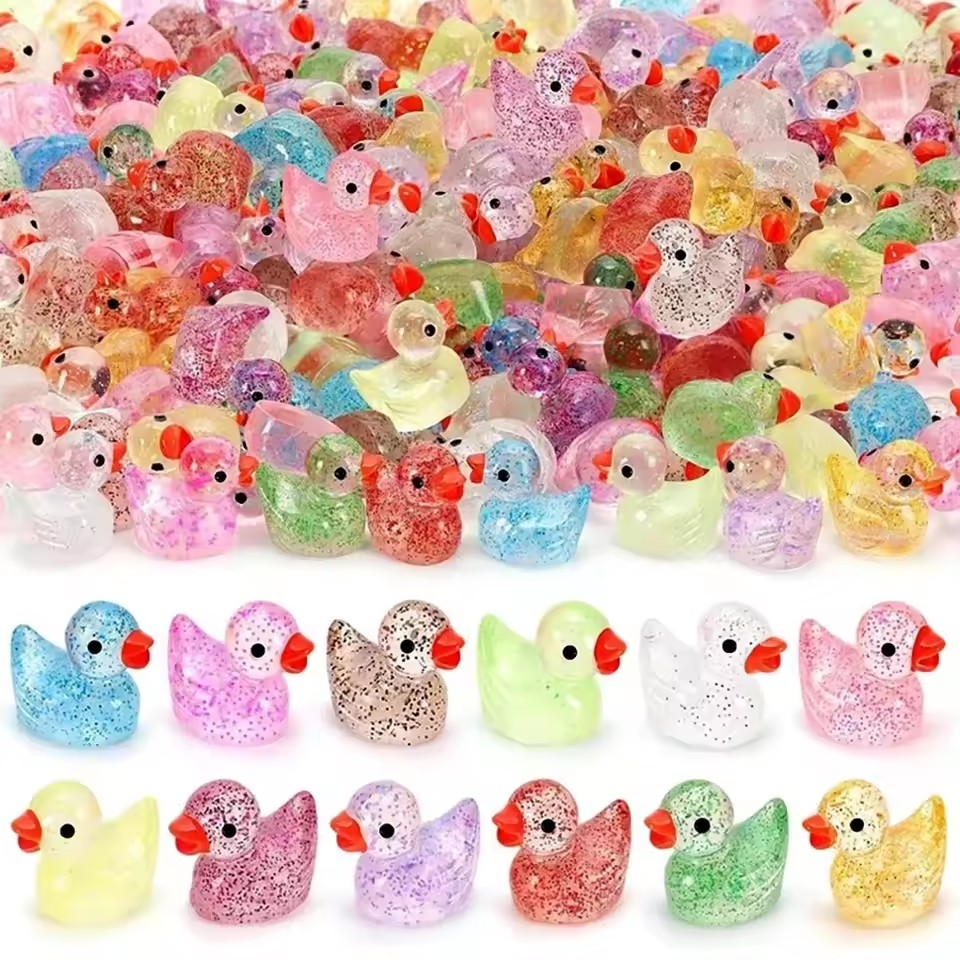 마이크로 풍경 귀여운 반짝이는 핑크색 작은 노란 오리  - Resin Art Materials 리뷰 및 가격